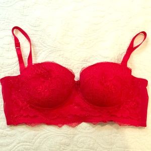 Red lace balconette bra